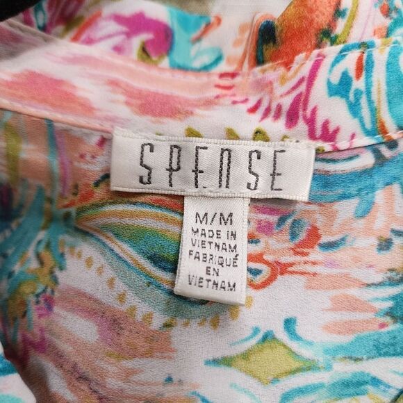 Spense multicolor paisley tropical print button up shirt dress M - Picture 4 of 4